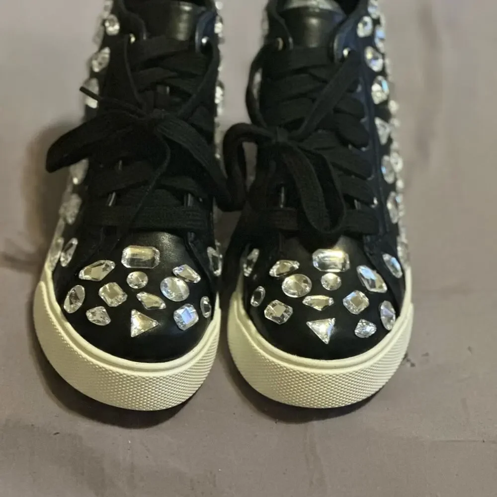 LAUREN LORRAINE NEW IN BOX HILANA BLACK EMBELLISHED HIGH TOP SNEAKERS Size 5.5 - Picture 1 of 15